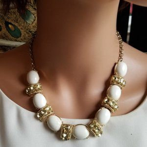 Vintage Monet Gold White Rhinestone Trimmed Choker Necklace 16"